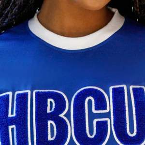 HBCU Women's Blue <b>White</b> Chenille Tee Premium Cotton T-<b>Shirt</b> Classic <b>Fit</b> Greek Apparel Soft Comfortable Stylish Embroidered Logo - Product Image 3