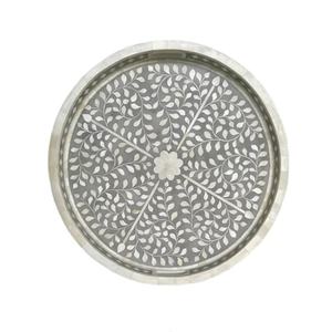 Plateau en bois indien décoratif rond rouge en nacre et en os, tendance pour les services, à usages multiples, artisanat indien - Product Image 5