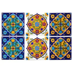 Juego de 6 piezas de porcelana esmaltada pulida, azulejos de pared marroquíes para decoración del hogar, terrazo de 6x6 pulgadas para interior, exterior, ladrillo refractario - Product Image 1