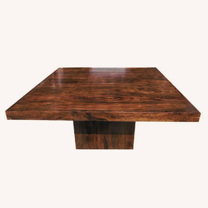 Table de salle à manger en blocs de bois massif carré au design rustique foncé moderne Base de piédestal robuste Pièce maîtresse de cuisine pour ensembles de restaurant - Product Image 2