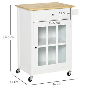 HOMCOM Chariot de cuisine polyvalent à 4 roues, bois blanc, 67x48x86,5 cm - Product Image 3