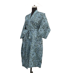 Kimono coton gaufré imprimé fleuri indien femmes été bio ouvert devant vêtements de nuit Robe vêtements de plage Robe - Product Image 5
