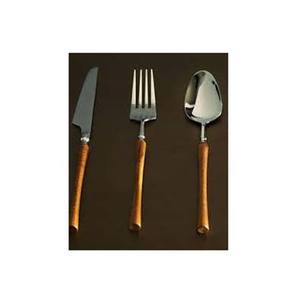 Juego de cubiertos Acabado en plata con diseño de mango largo de madera Cubiertos Juego de servidor de ensalada - Product Image 1