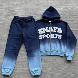 Custom <b>Embroidery</b> Distressed Patchwork Men's Track Suit 100% Cotton French Terry Distressed Patch <b>Embroidery</b> Tracksuit <b>Set</b> - Product Image 1