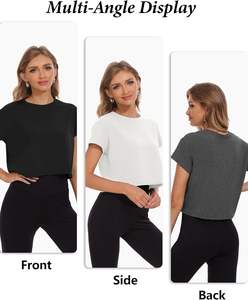 Paquete de 6 camisetas cortas para mujer, manga corta, entrenamiento atlético, Yoga, correr, gimnasio, informal, transpirable, holgado, para invierno - Product Image 6