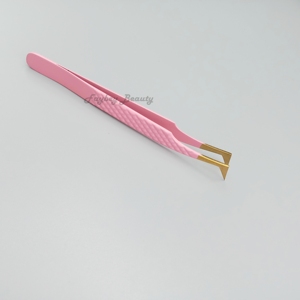 Pinzas de extensión de pestañas de acero inoxidable profesional de alta calidad, fabricante personalizado, punta de fibra, Color rosa - Product Image 2