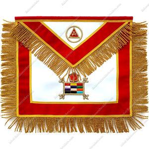 TABLIER MAÇONNIQUE REGALIA PAST HIGH PRÊEST ROYAL ARCH CHAPITRE-BRODERIE À LA MAIN ROUGE AVEC FRANGES - Product Image 1