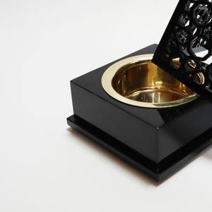 Quemador de Incienso Árabe de Lujo, Porta Incienso Islámico de Metal, Quemador de Perfume Oud, Decoración para el Hogar, Regalo, Diseño Cuadrado Negro y Dorado - Product Image 6