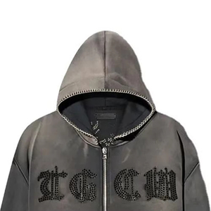 Full Zip Up Face Hoodie Suministro directo de fábrica Puff Print Hoodie Oversized Bordado Algodón Mezclado Full Zip Up Face Hoodie - Product Image 5