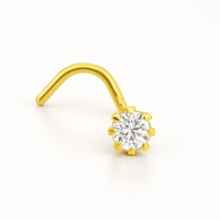 Piercing de Nariz de Oro Sólido de 14K, 2mm, con Zirconia Engastada en Garra, Poste Curvo de 18G, Hipoalergénico, Unisex, Diseño Atractivo, Suministro de Fábrica JJ Bravo