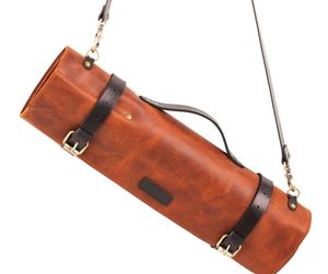 Sac à couteaux en cuir véritable personnalisé en gros d'usine, sac à couteaux de chef en cuir de vache brun durable, organiseur pratique pour les voyages - Product Image 1
