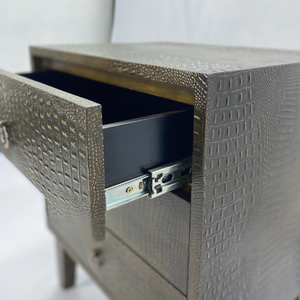 Table de chevet moderne pliable extensible convertible 3 tiroirs en similicuir crocodile Meuble de maison Chambre à coucher - Product Image 6
