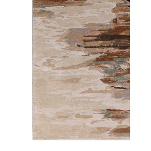 พรมขนสัตว์ผสมวิสโคสทอมือลายนามธรรมสีเบจ-น้ำตาล ยี่ห้อเจเนซิส สำหรับบ้าน ห้องนั่งเล่น ห้องนอน ห้องพักโรงแรม-ความหนาแน่นสูง-Tnq-4305 - Product Image 4