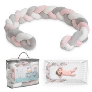 Protection de lit bébé avec corde tressée 150 cm, filet de lit bébé rose - Product Image 1