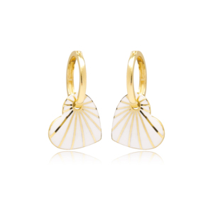 <b>Heart</b> Design White Enamel <b>Earrings</b> Dangle <b>Earrings</b> Turkish Handmade Wholesale 925 Sterling Silver Jewelry - Product Image 1