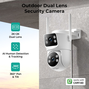 กล้องวงจรปิด WiFi กลางแจ้ง 2K สำหรับบ้าน สวน โรงรถ ทางรถวิ่ง แบบเลนส์คู่ 360 องศา °   PTZ พร้อมไฟสปอตไลท์, แอป CAM180, ระบบคลาวด์และที่เก็บข้อมูล SD - Product Image 1