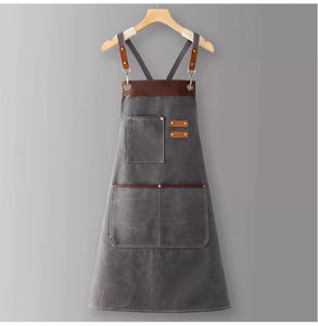 Delantal de lona de cuero de cocina unisex con logotipo personalizado Chef Barber Salon Bar Barista Delantal - Product Image 1
