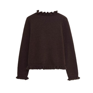 Pull long à manches longues pour femme, style vintage, simple, imprimé, froncé, col rond, tissé, respirant, nouvelle collection automne 2025 - Product Image 2