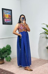 Navratri Special Designer Blue Georgette <b>Kurti</b> with Embroidery Work Festive Indian Women's Party Wear - Product Image 2