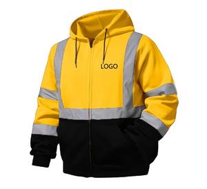2026 Winter Hi Visibility Reflective Safety Hoodie Removeable Sleeve Fleece <b>Sweatshirt</b> Coat <b>Zip</b> up for Men ANSI Class 3 - Product Image 2