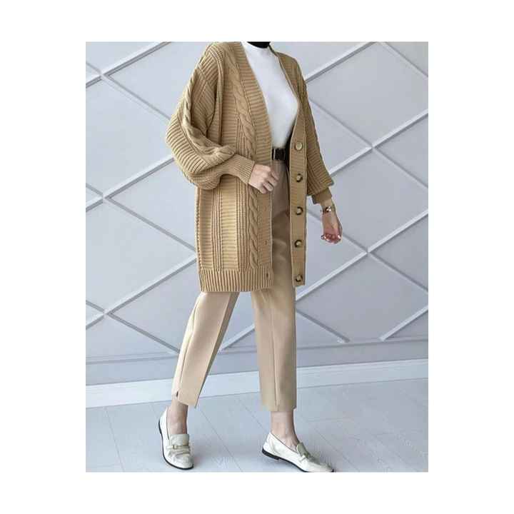 Women's Winter Hair Knit Short Sweater Cardigan - Camel