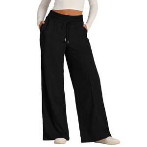 Pantalones de mujer, pantalones para mujer, venta al por mayor 2024, pantalones holgados de cintura alta para mujer, pantalones de pierna anchos y transpirables, nueva moda informal de cintura alta - Product Image 1
