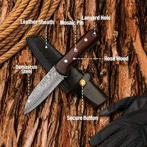 Cuchillo de Caza y Camping Personalizable de Acero Damasco con Alto Contenido de Carbono, Mango de Madera OEM para Bushcraft - Product Image 4