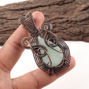 Amazonite Blue Gemstone Pear Cut <b>Copper</b> Wire Wrapped Classic Fashion Pendant Necklace Oxidized Silver Valentine <b>Gift</b> <b>For</b> <b>Her</b> - Product Image 4