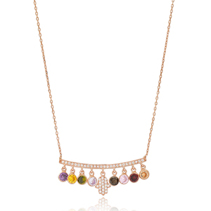 Collar con Colgante de Piedras Mixtas y Diseño Hamsa, Joyería Turca Hecha a Mano al por Mayor en Plata de Ley 925 - Product Image 1