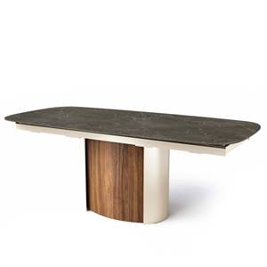 Yoroi Modern Minimalist Extendable Oval Dining <b>Table</b> <b>Matt</b> Pearl Beige with Sintered Stone Top Assembled Marble Design - Product Image 5