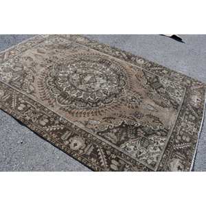 พรมขนแกะสีน้ำตาลเบจคลาสสิกขนาด6.1x9ฟุตดีไซน์ตุรกีมีลวดลายปะติดด้านหลังของยางสำหรับห้องนั่งเล่นข้างเตียงสำหรับวัยรุ่น - Product Image 2