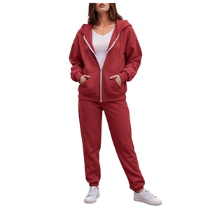 Conjuntos de chándal de 2 piezas para mujer al por mayor, Sudadera con capucha y pantalones, chándales de color sólido para mujer, conjuntos de ropa deportiva informal para mujer - Product Image 3