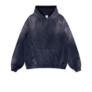 Sweats à capuche pour hommes en détresse poids lourd surdimensionnés lavés à l'acide délavés au soleil 100% coton Hoodies Hommes français personnalisé éponge vierge - Product Image 5