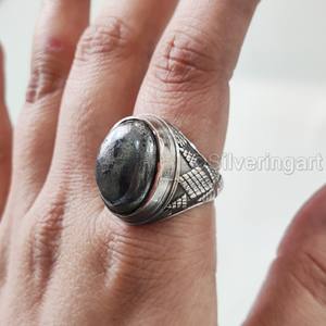 Anillo de hematita natural para hombre, piedra preciosa, todos los tamaños, joyería de aniversario otomano, anillo de Plata de Ley 925, novedad - Product Image 1