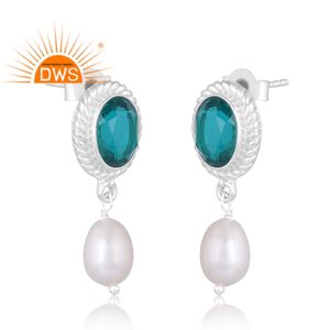 Diseño caliente plata esterlina natural doblete Santamaria aguamarina cuarzo y Perla pendiente de piedras preciosas fabricante de joyería personalizada - Product Image 3