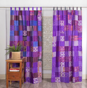 Indian Bohemian Hippie Handmade Window <b>Curtains</b> Old <b>Silk</b> Sari Patchwork Decor for Home Farmhouse Wedding Theme Colour Scheme - Product Image 6