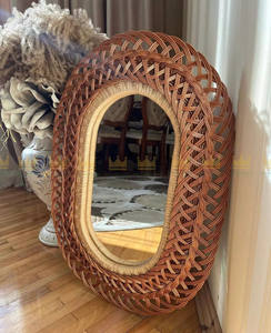 Espejo colgante de pared de mimbre estilo bohemio rústico hecho a mano, forma ovalada, muchos estilos disponibles, solicitud de cliente para Decoración - Product Image 4