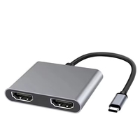 Adaptador USB-C 2 en 1 para 2.0 con Carcasa de Aleación de Aluminio para Carga y Transferencia de Datos de Portátiles (Gris, Garantía de 12 Meses)