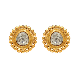 Pendientes de Botón de Plata de Ley 925 con Baño de Oro y Diamantes Polki Naturales, Colección Más Reciente, Hechos a Mano, Regalo de Aniversario, Venta al por Mayor - Product Image 1