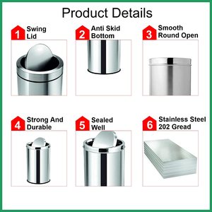 Nouvelle arrivée Mini poubelle domestique en acier inoxydable avec couvercle pivotant pour bureau ou table Poubelle élégante et élégante - Product Image 2