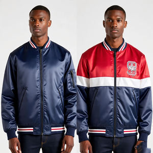 <b>Men's</b> Crew Neck Lightweight Bomber Varsity Jacket <b>Men</b> <b>Flight</b> MA1 Satin Bomber Jacket <b>Men</b> - Product Image 3