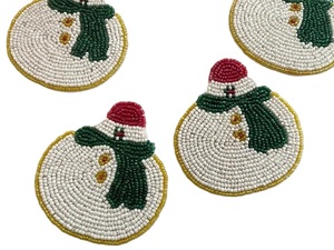 Handmade Santa Claus <b>Christmas</b> Theme Glass Beaded Coasters Set Festive Holiday Table Decor Drink <b>Mats</b> for Home and Gifting - Product Image 2