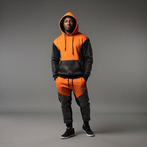 OEM cremallera strass Sudadera con capucha conjunto de pantalones de chándal de los hombres de peso pesado polar strass chándal hombres calle strass chándales - Product Image 4