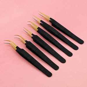 Pince à épiler de volume classique à pointe en fibre d'or faite à la main Pince à cils à pointe d'isolation incurvée et droite Pince à épiler en forme de S en acier inoxydable - Product Image 6