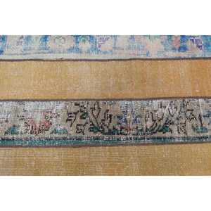 2.5x4.4 ft Rug, Vintage Turkish Rug, <b>Yellow</b> Check <b>Wool</b> Rug - Product Image 5