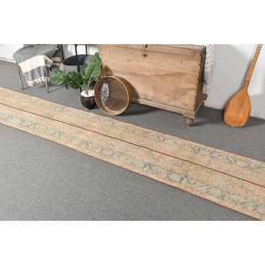 Alfombra turca vintage Beige Verde 1,9 x 11.3ft Patrón rectangular de tejido plano para decoraciones de sala de estar o pasillo - Product Image 5