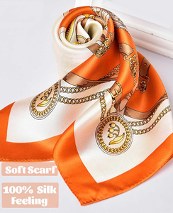 Pañuelo de Seda 100% con Estampado Digital a Cuadros y Logotipo Personalizado, Hijab de Satén Suave de Alta Calidad - Product Image 6