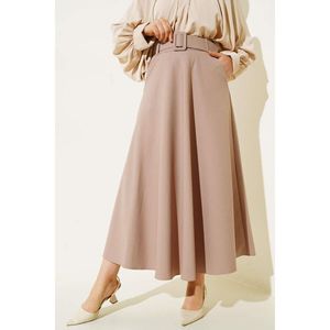 กระโปรงบานเข็มขัดมีกระเป๋าสีเบจ - Product Image 1