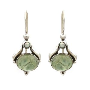 Handmade Sterling Silver Dangle <b>Drop</b> <b>Earrings</b> with Natural <b>Pearl</b> and Prehnite Gemstones - Product Image 1