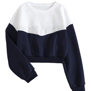 Sudadera Corta de Dos Tonos para Mujer al por Mayor, Sudadera Casual de Alta Calidad con Hombros Caídos y Antiarrugas Personalizada para Mujer - Product Image 1